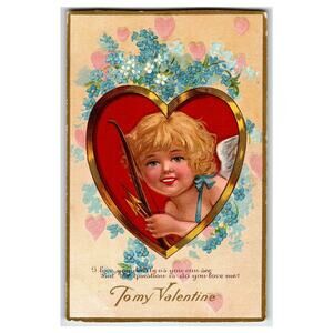 Vintage Valentine Postcard Sample Back Cupid Cherub Forget-Me-Nots Art Mfg Co